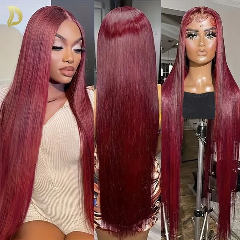 

Burgundy Human Frontal Lace Wig Burgundy 13x6 HD Lace Frontal Human Hair Wig Straight Red 13x4 Lace Front Human Hair 99J Wigs