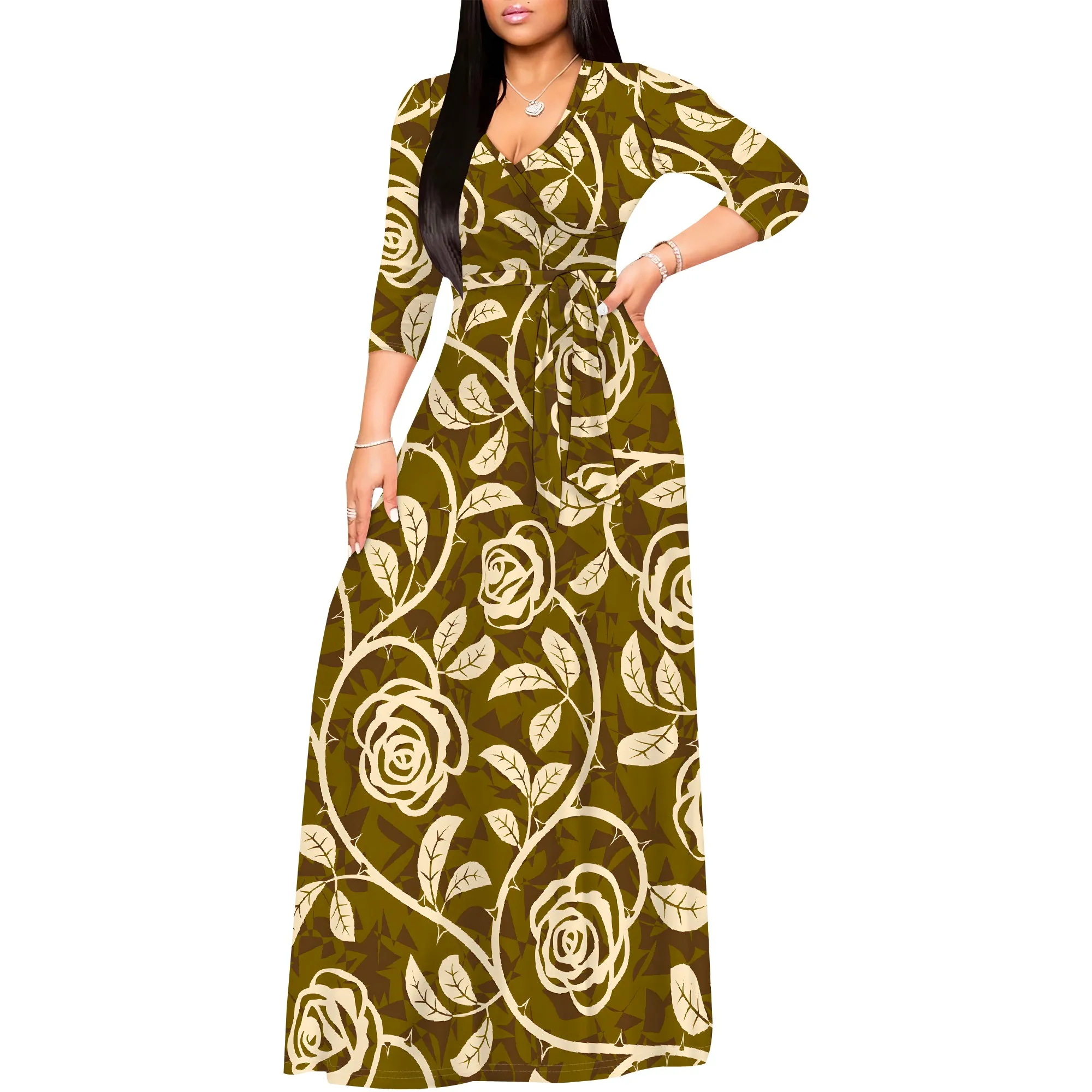 exaggerated sleeve wrap bias maxi dress in brown floral print JULIETTE LACE MAXI DRESS main image 1
