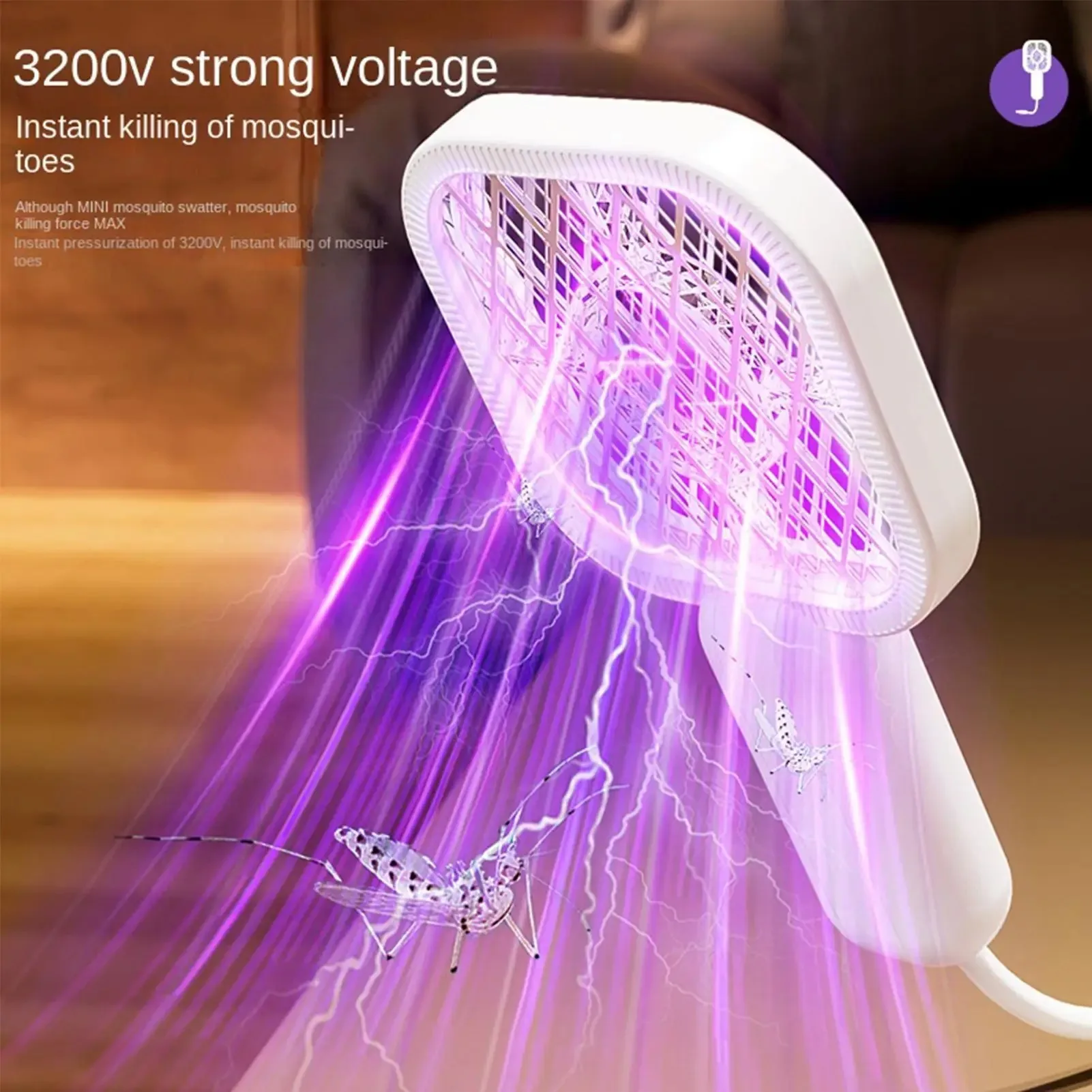 Handheld Electric Fly Swatter Racket Portable Insect Zapper Mosquito Killer Perfect for Indoor Outdoor USB Swatter