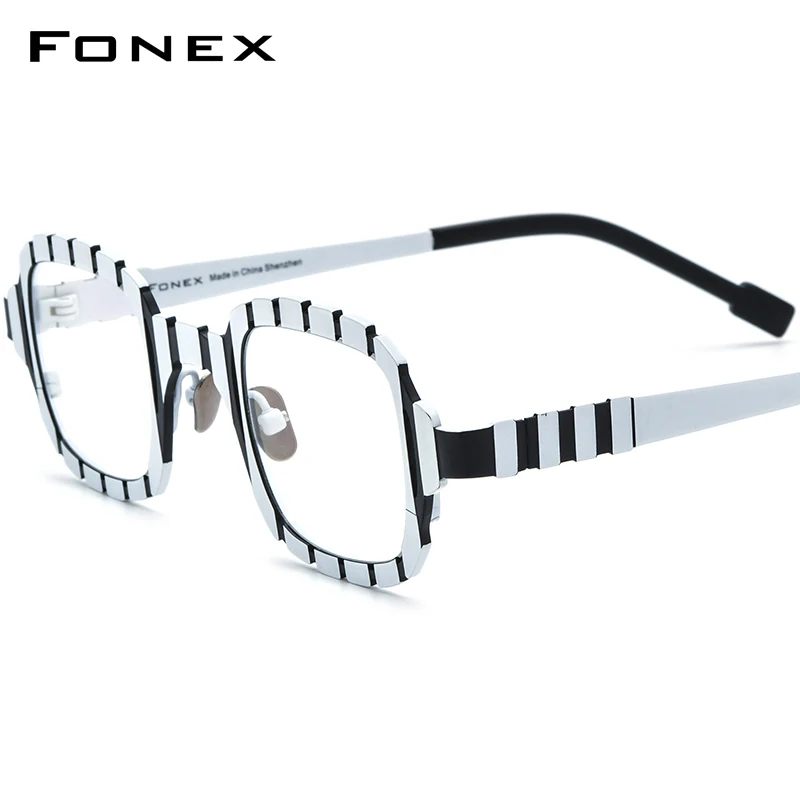 FONEX Pure Titanium Glasses Frame Men 2024 New Women Fashion Retro Square Eyeglasses Color Eyewear F85901