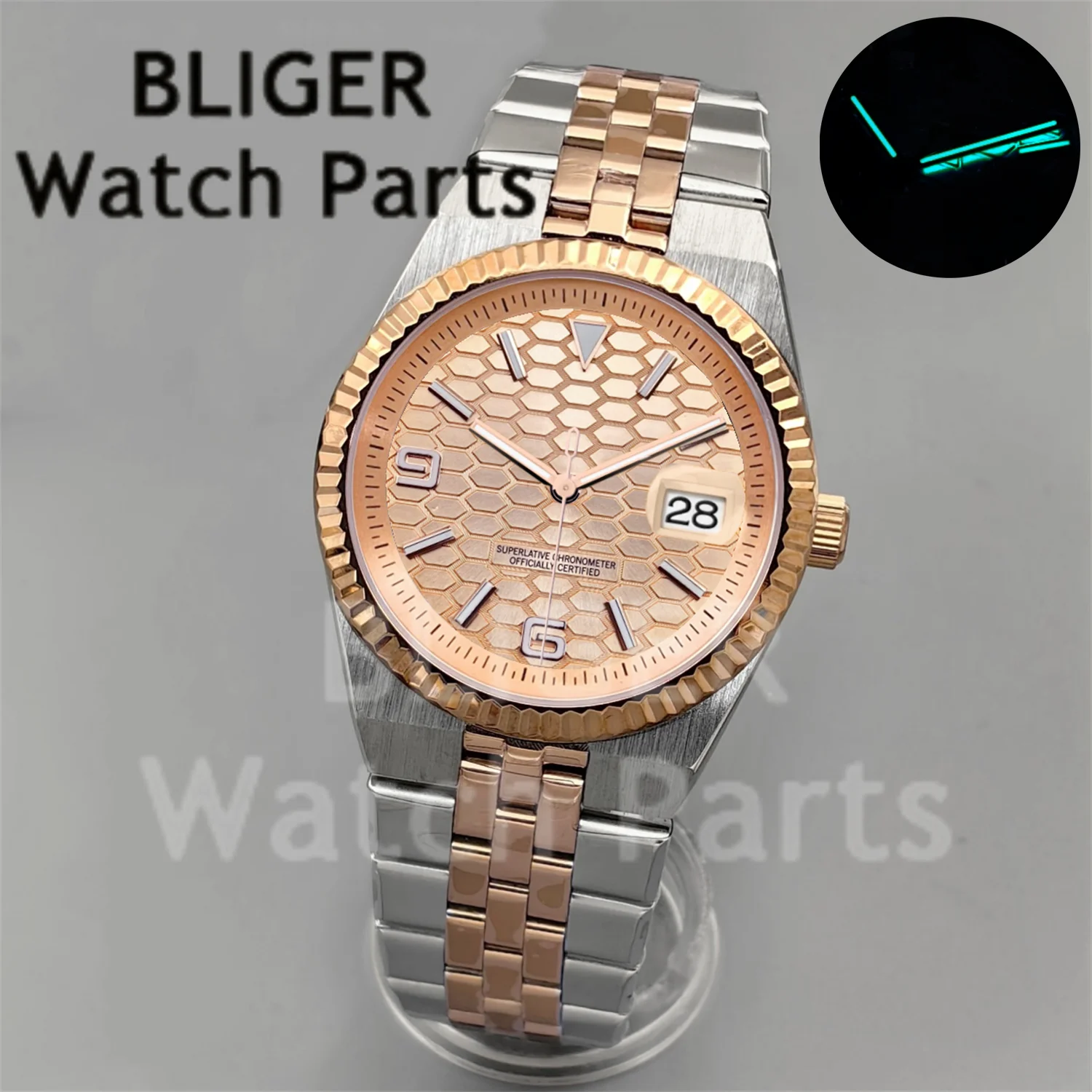 

BLIGER двухцветные розовое золото NH35 автоматические мужские часы 36 мм 40 мм с сапфировым стеклом Land-BDweller стильные стальные часы для дайвинга для мужчин