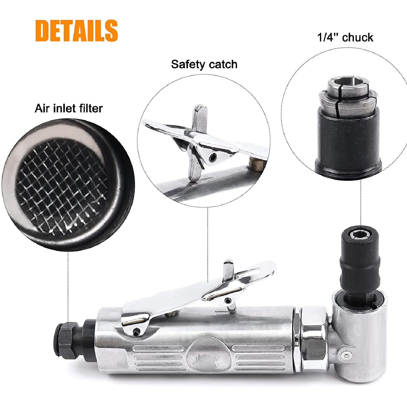 Pneumatic Grinding Set Right Angle  Die Grinder 0.3HP Motor 1/4 1/8 Chuck Adjustable Speed Pneumatic Angle Grinder