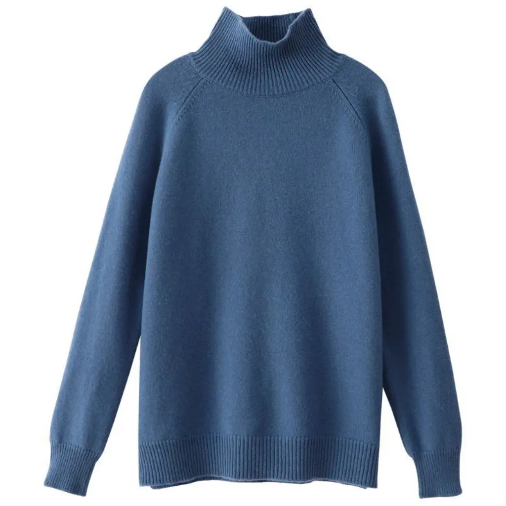 

Women's Turtleneck Sweater Thickened Korean Style Pure Color Pullover Long-Sleeved Loose Knitted Shirt for Autumn Winter