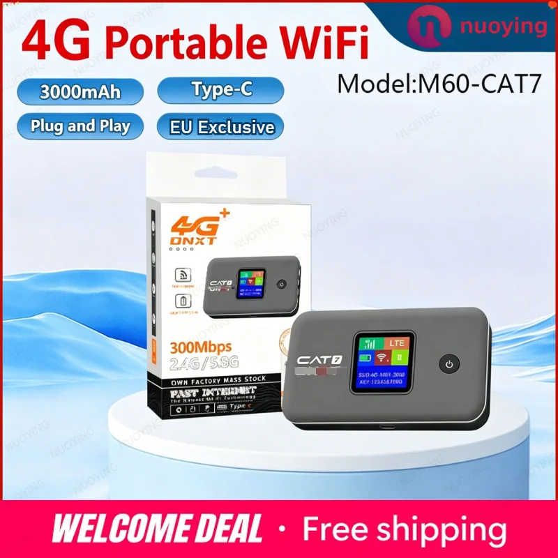 2026 M60-CAT7 4G WiFi6 Tragbarer Router Dual-Band WLAN-MiFi mit SIM-Kartensteckplatz Geeignet für EU Asien Afrika Fahrzeugnutzung