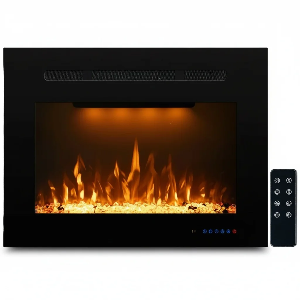 

Electric Fireplace Insert, 36-Inch Steel + Glass RGB LED Fireplace with Crackling Sound, Recessed Indoor Heater, for Household