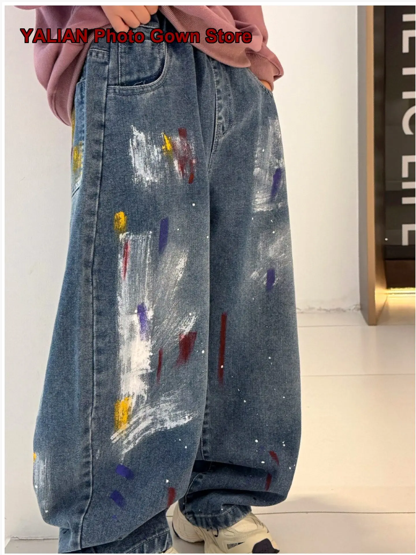 Boys Denim Shorts Kids Spring Summer American Style Loose Distressed Spray Painted Solid Color