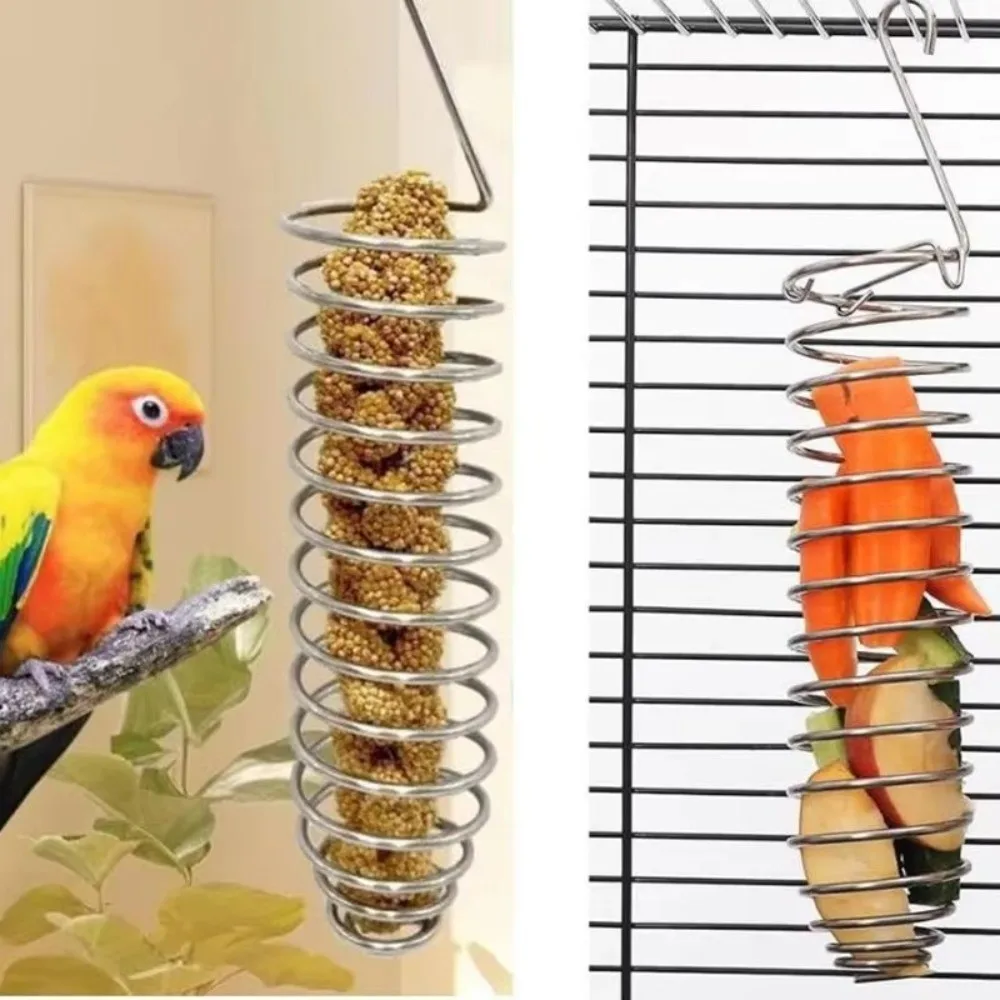 Stainless Steel Parrot Forager Feeder Seed Holder Spiral Design Vegetable Fruit Feeder Hanging Basket Durable Construction