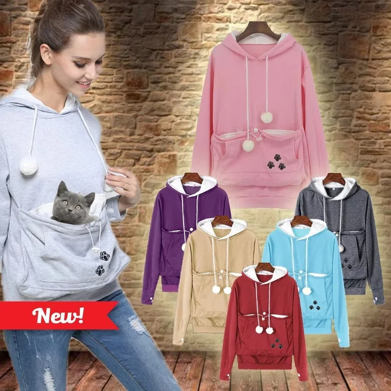 Cat Lovers Hoodies Pouch Dog Pet Hoodies For Casual Kangaroo Pet Paw Pullovers Cuddle Pouch Sweatshirt Pocket Animal Ear Hooded