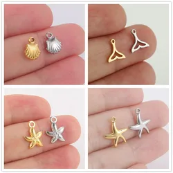 Teamer 5pcs/lot Stainless Steel Starfish Shell Fish Tail Charms for Jewelry Making Marine Life Animal Pendant Necklace Bracelet