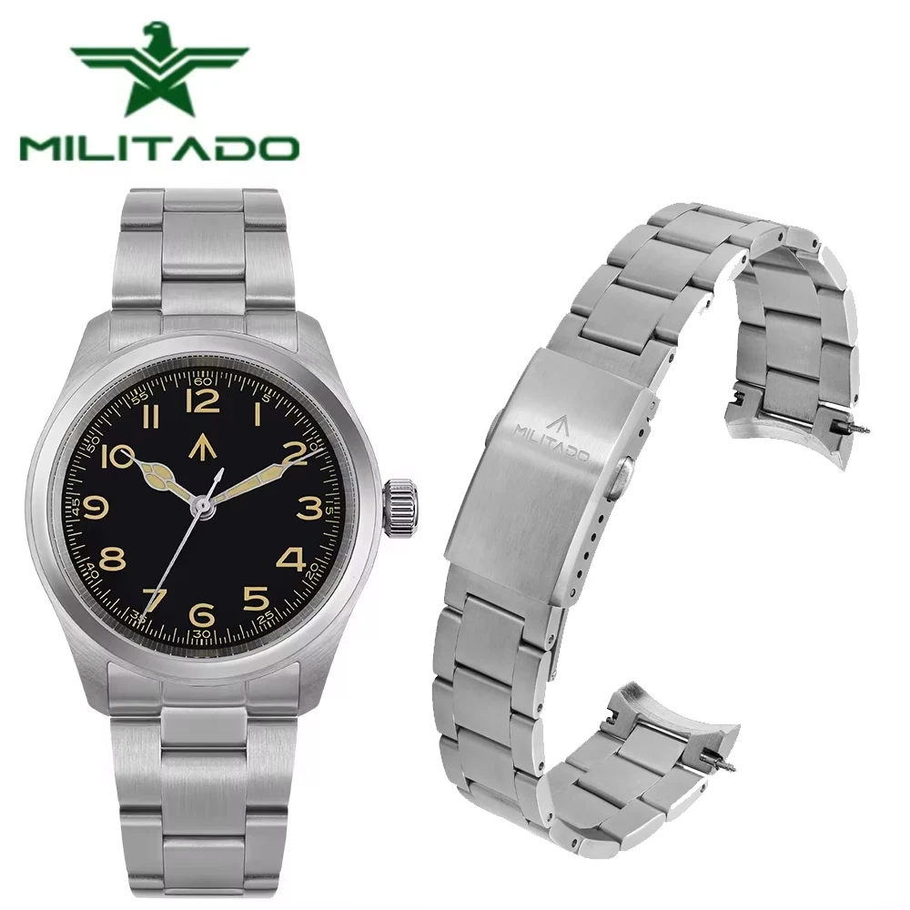 Militado ML08 Edelstahlarmband, massives Metall, Faltschließe, Herren und Damen, 20 mm Armband, Armbanduhr, Ersatzzubehör