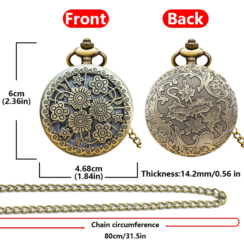 Reloj de bolsillo de cuarzo para estudiantes, collar tallado de flores, creativo, Vintage, bronce, concha de abrazadera, moda masculina y femenina, Universal