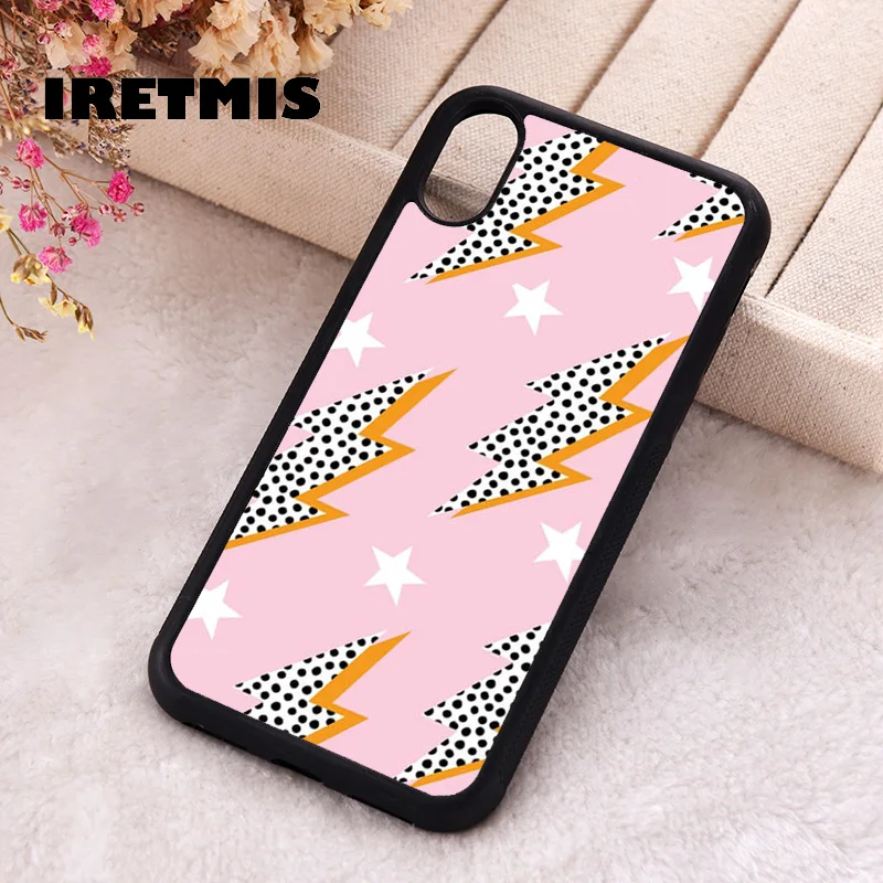 Iretmis Phone Cover Case For iPhone X XS Max XR 11 12 13 PRO MINI 14 15 16 Plus Rubber Silicone Pink Polka Dot Lightning Bolts