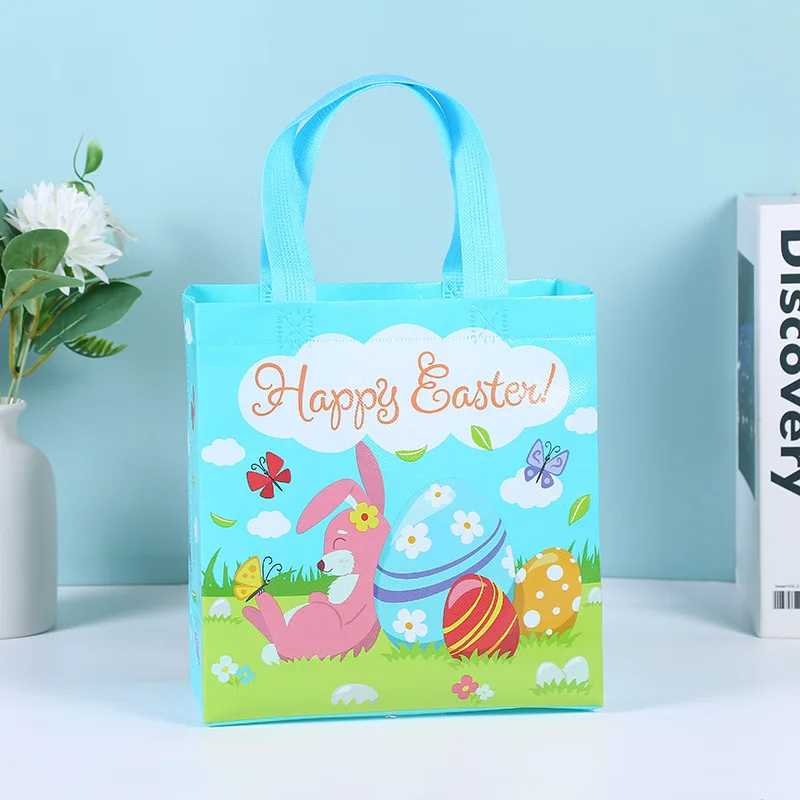 Easter Day Protable Gift Bag Cartoon Bunny Colorful Egg Non Woven Gift Bag Gift For Kids Happy Easter Party Decor Tote Candy Bag