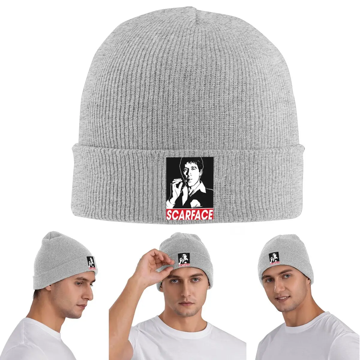 

Теплая вязаная шапка с логотипом Scarface, зимняя вязаная шапка с капюшоном, шапочки Skullies, шапки в стиле хип-хоп для унисекс