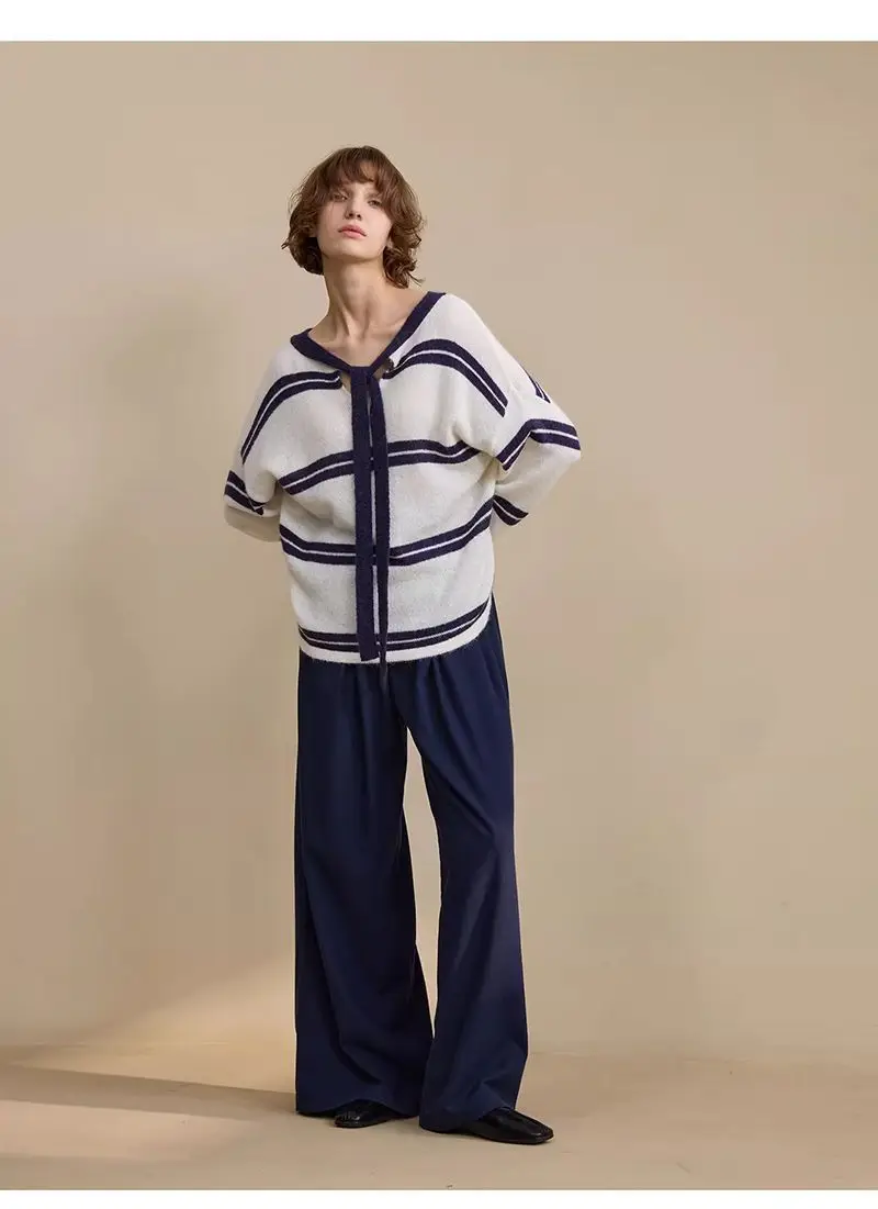 قميص أنيق متعدد الاستخدامات محبوك بشريط مخطط وحجب الألوان للنساء