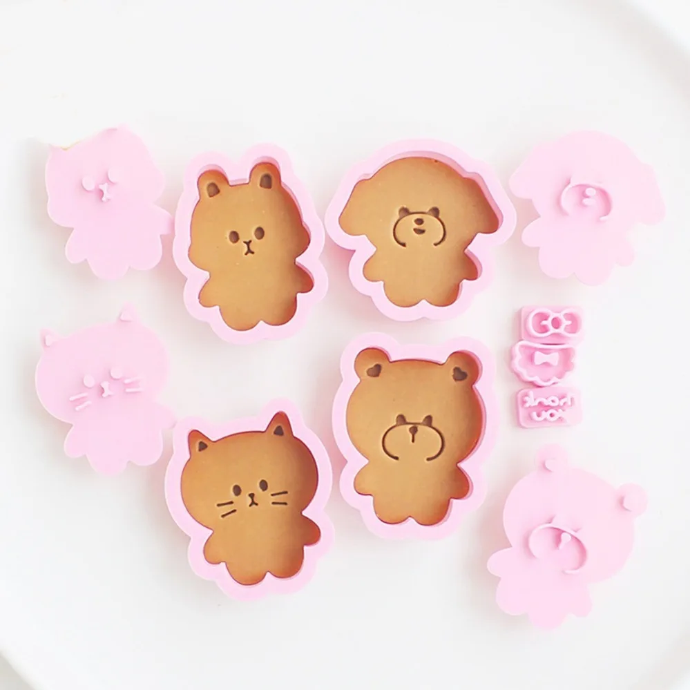 Cartoon Puppy Kitten Bunny Shaped Cookie Cutters Stamp DIY Handmade Cookie Mold Baking Bakery Tools