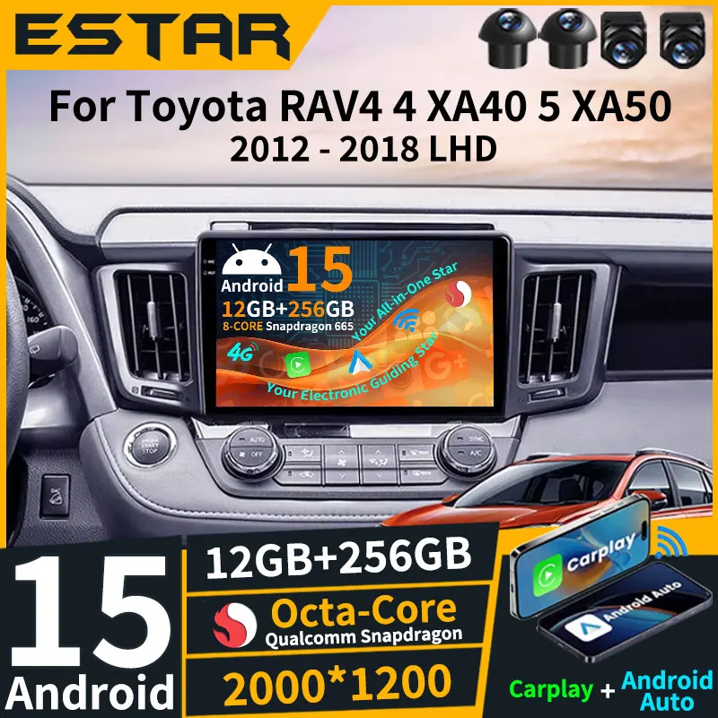 

Беспроводной Carplay Android 15 для Toyota RAV4 4 XA40 5 XA50 2012-2018 Видеоплеер 4G LTE 360 Камера WIFI Автомобильный радиоприемник QLED Стерео