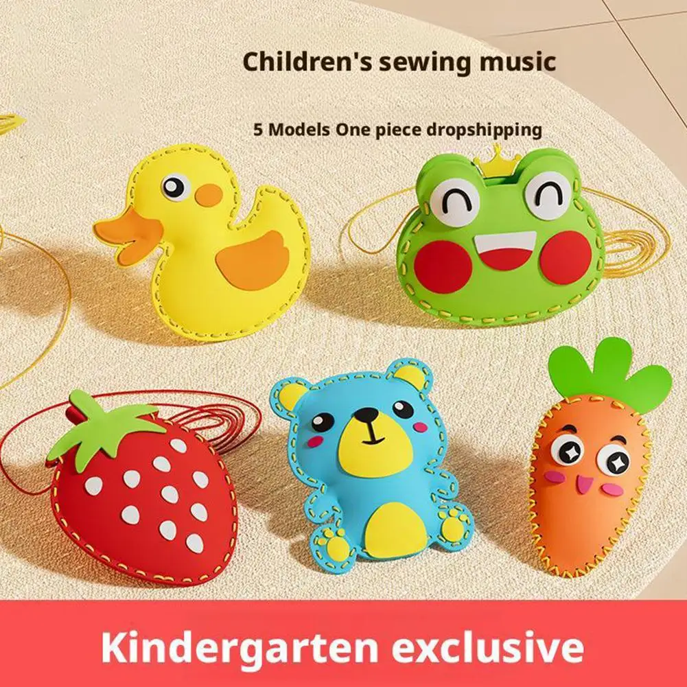 Children's DIY Sewing Toy Kits Cute Animal Fruit Rope Threading Doll Pendant Enhance Hands-on Ability For Kids Birthday Gifts