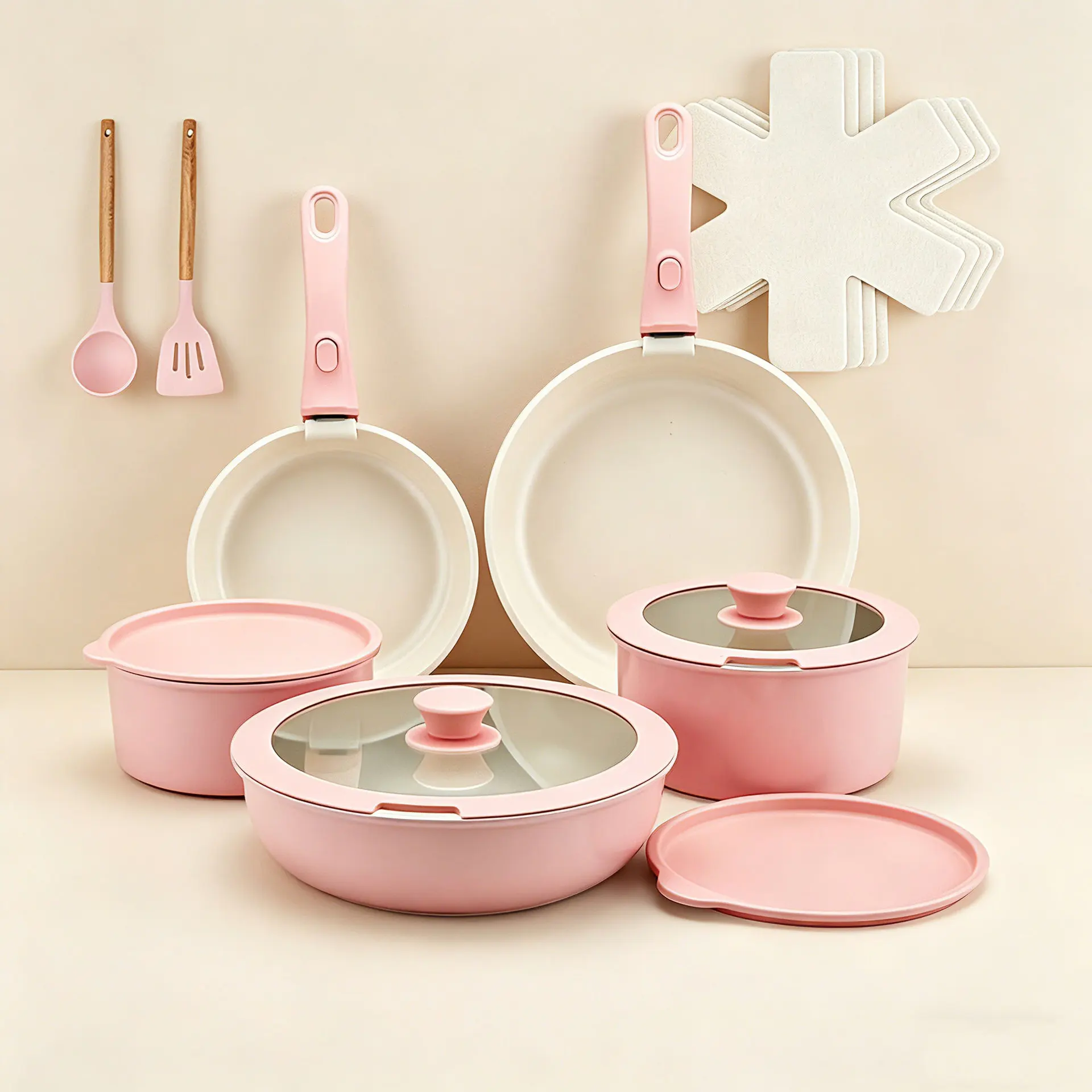 Cross-border non-stick pan Removable handle  Household ceramic coated  set Full set of frying  Milk pan