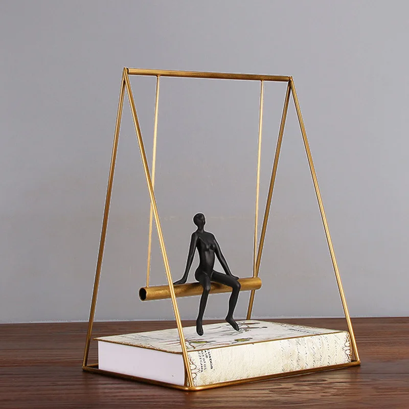 Modern Metal Decoration Office Golden Swing Figurines Home Study Desk Crafts Gifts