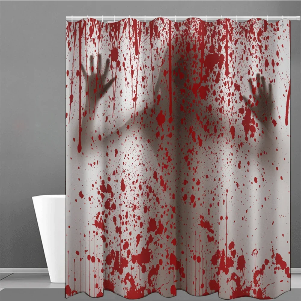Scary Horror Bloody Splatter Shower Curtains Bathroom Accessories Halloween Mold Proof Art Deco Screen Handprint Bathroom Decor