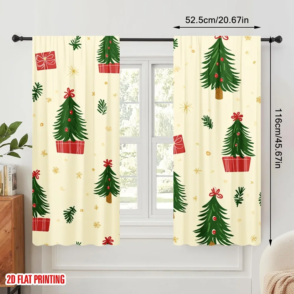 2pcs,2D plane printing Curtain Popular Christmas Tree Gift Star Durable 100% Polyester Fabric (without rod) Decorations Outdoor