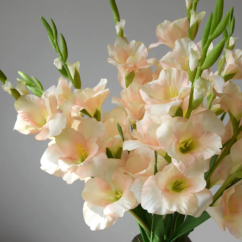 4 Stück Künstliche Blumen Seiden-Gladiolen in Lila Hotel-Dekoration Kunstblumen Simulation 7-Köpfiger Clivia-Zweig Heim-Dekoration – Detail 11