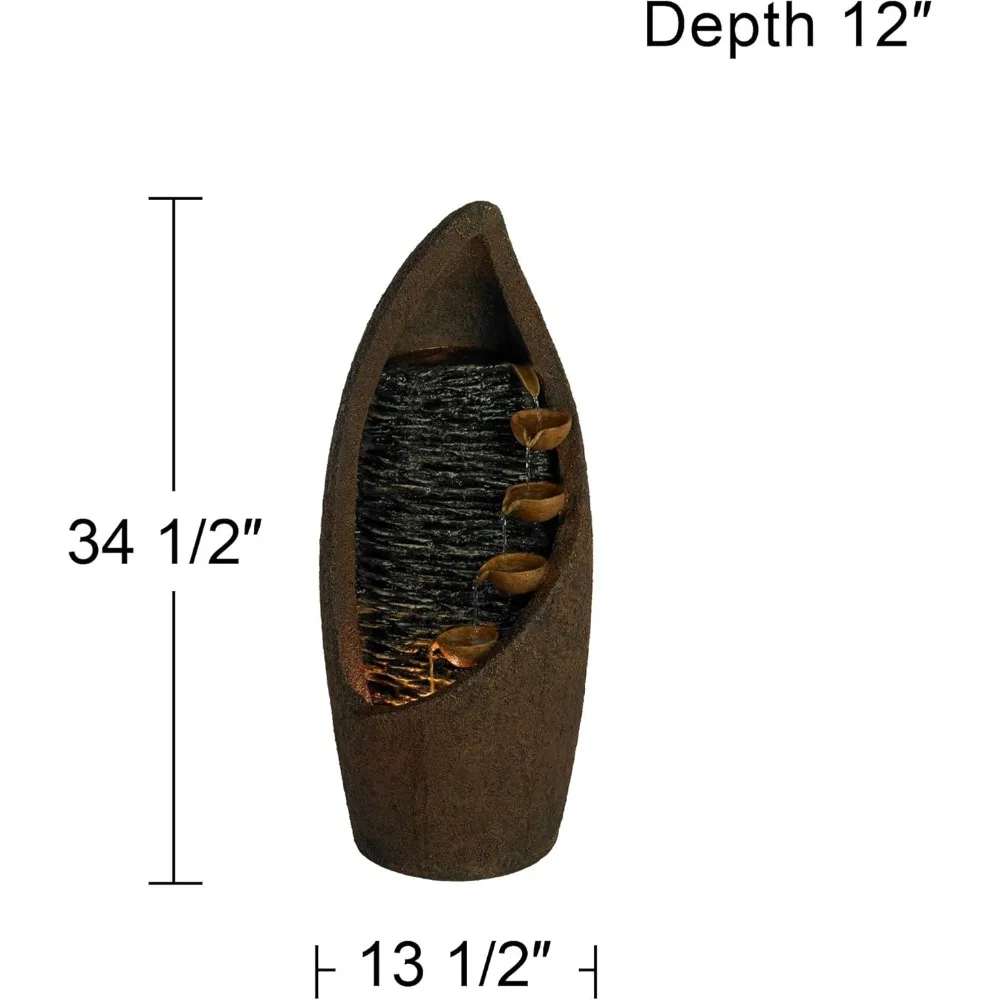 ناثان تتالي 34 1/2 ارتفاع ريفي كبير داخلي ديكور خارجي نافورة أرضية من الحجر الصناعي مع ضوء LED شلال قائم متدرج #2