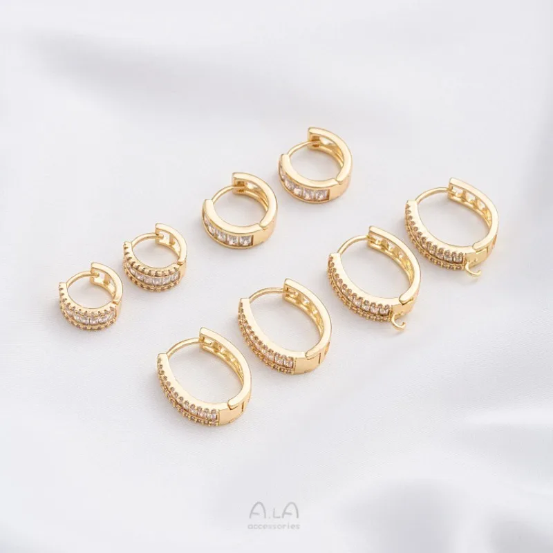 Color-retaining 14K Gold Micro-inlaid Zircon Round Ear Buckle Oval U-shaped Earrings Gold Light Luxury Earrings