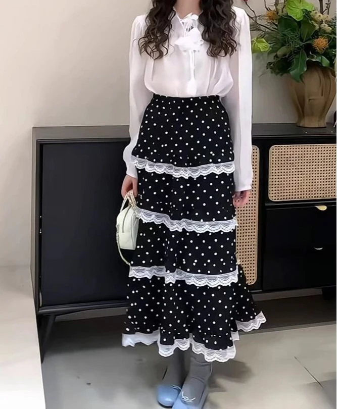 Design Sense Niche Ruffle Edge Patchwork Polka Dot Skirt for Women 2025 New Small Cake Skirt