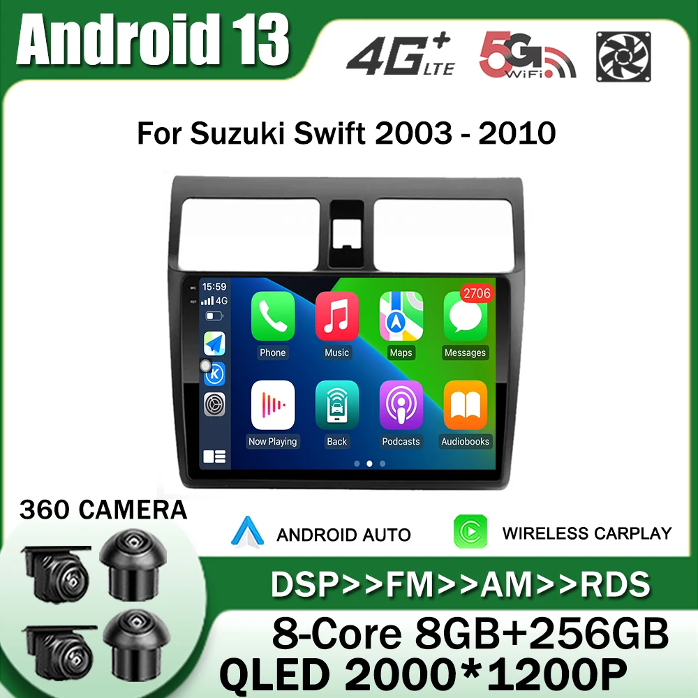 

10,1 дюймовый Android 13 для Suzuki Swift 2003 - 2010 автомобильный радиоприемник мультимедийный плеер GPS Стерео навигация головное устройство Carplay Авторадио