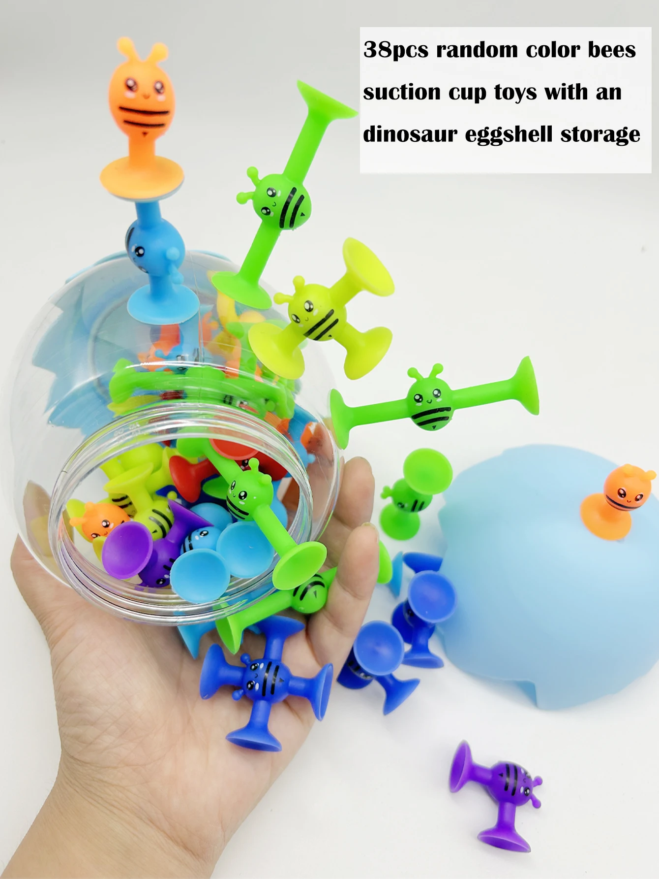 38 Stück Bienen-Saugnapf-Spielzeug mit Dinosaurier-Eierschalen-Aufbewahrung, Badefenster-Reisespielzeug, interaktives Eltern-Kind-Spiel, Geschenk für Kinder – Detail 3