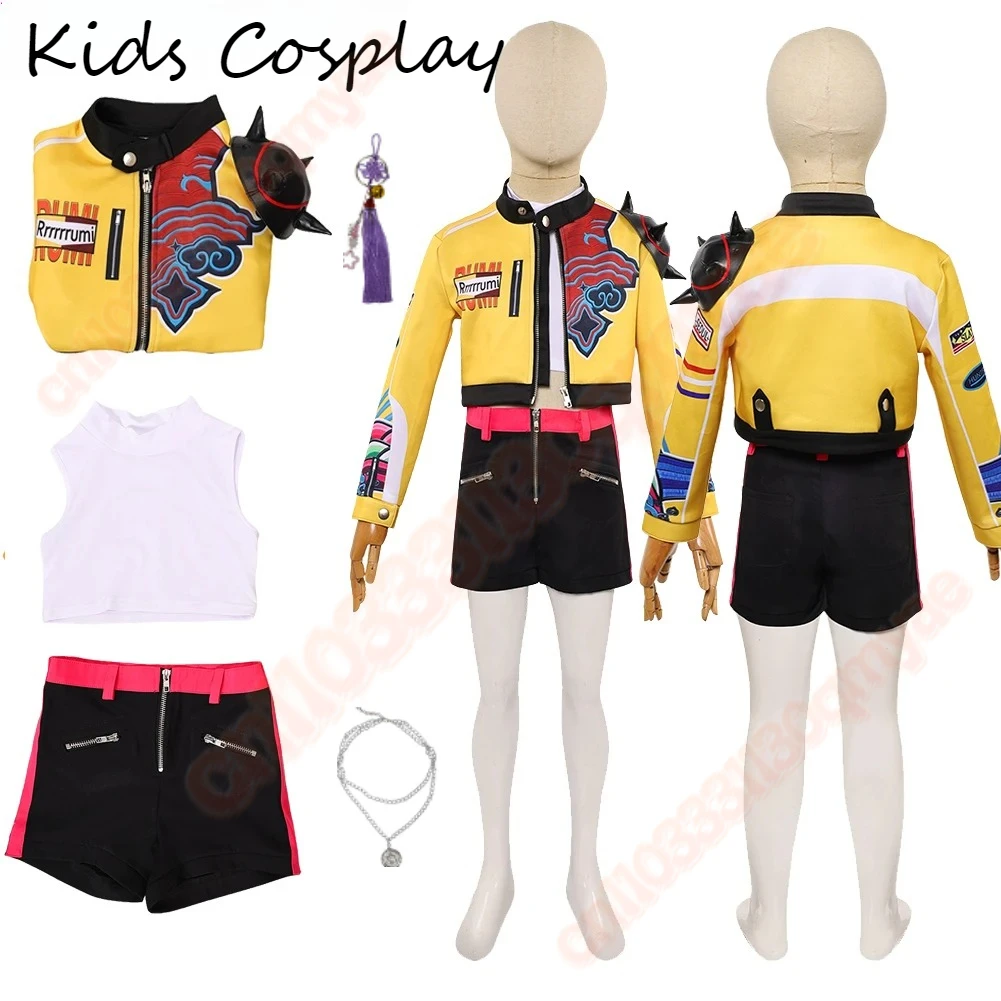

new 2025 Girls Kids Rumi Cosplay Kpop Demons Hunters Costume T-shirt Shorts Jacket Coat Outfits Halloween Carnival Party Suit