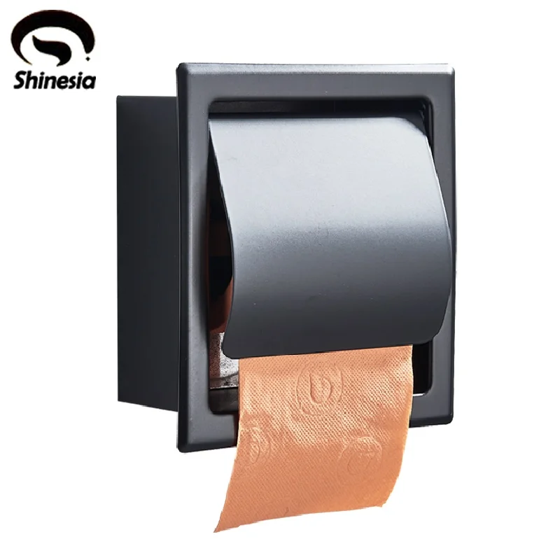 Shinesia Toilet Paper Holder For Bathroom Stainless Steel Concealed Roll Paper Box With Cover Bathroom Hardware Accessories