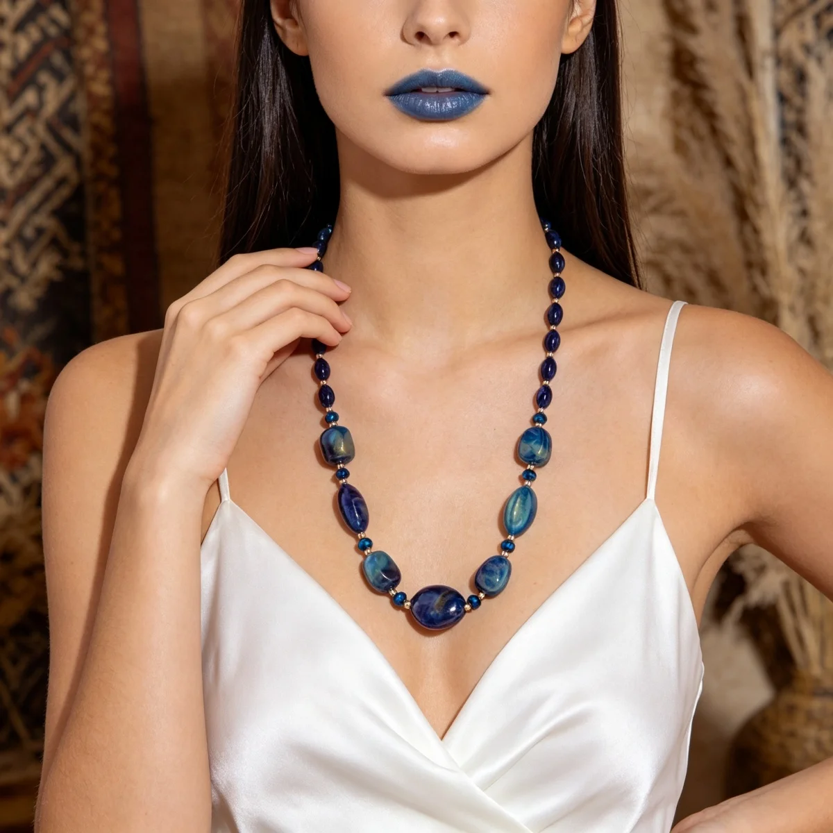 Trendige Punk-Halskette mit unregelmäßigen Harzperlen für Damen und Herren, minimalistische geometrische Acryl-Kristallperlen, Choker, Partyschmuck – Detail 9