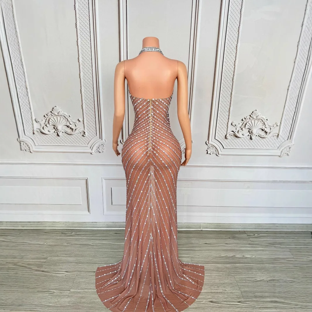 Vêtements de Performance pour groupe féminin, jupe longue en maille à strass, modèle d'invité, robe de Banquet de luxe légère haut de gamme, 2025