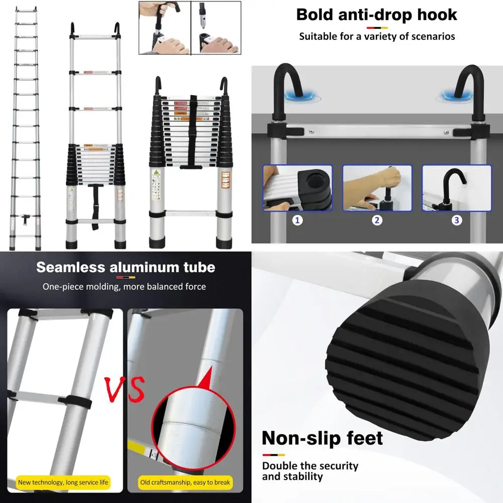 

Алюминиевая телескопическая лестница, удлинитель 14 футов с крючками для крыши, портативная складная многофункциональная лестница на чердаке для автофургонов для наружного использования