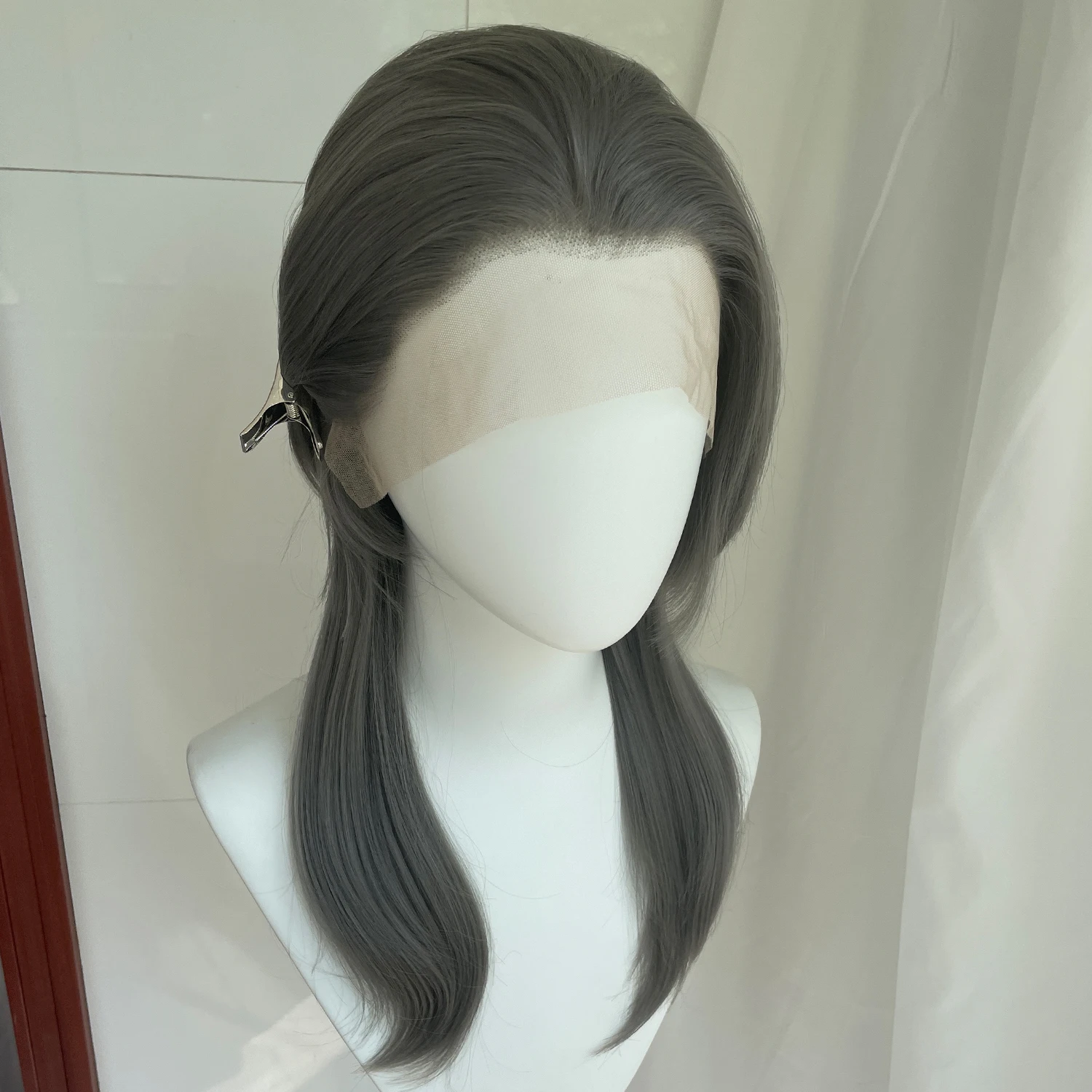 Dark Grey 13x4 Synthetic Lace Front Wigs for Women Cosplay Shoulder Length Short Curly Synthetic Wigs Layers Ponytails Glueless
