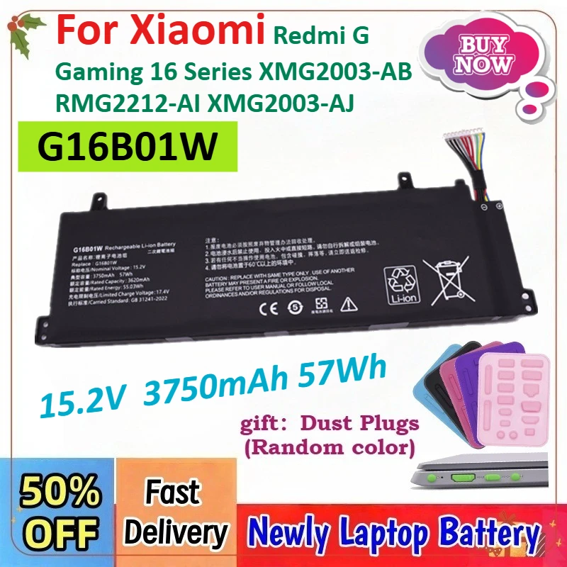 15.2V  3750mAh 57Wh G16B01W Laptop Battery for Xiaomi Redmi G Gaming 16 Series XMG2003-AB RMG2212-AI XMG2003-AJ Notebook