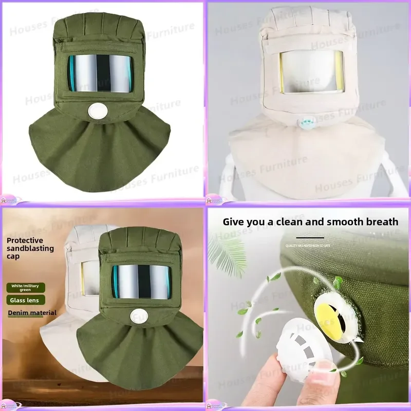 Denim Sandblasting Cap Dust Proof Hood Spray Paint Face Mask Head Protection Shield Work Safety Gear Industrial Welding