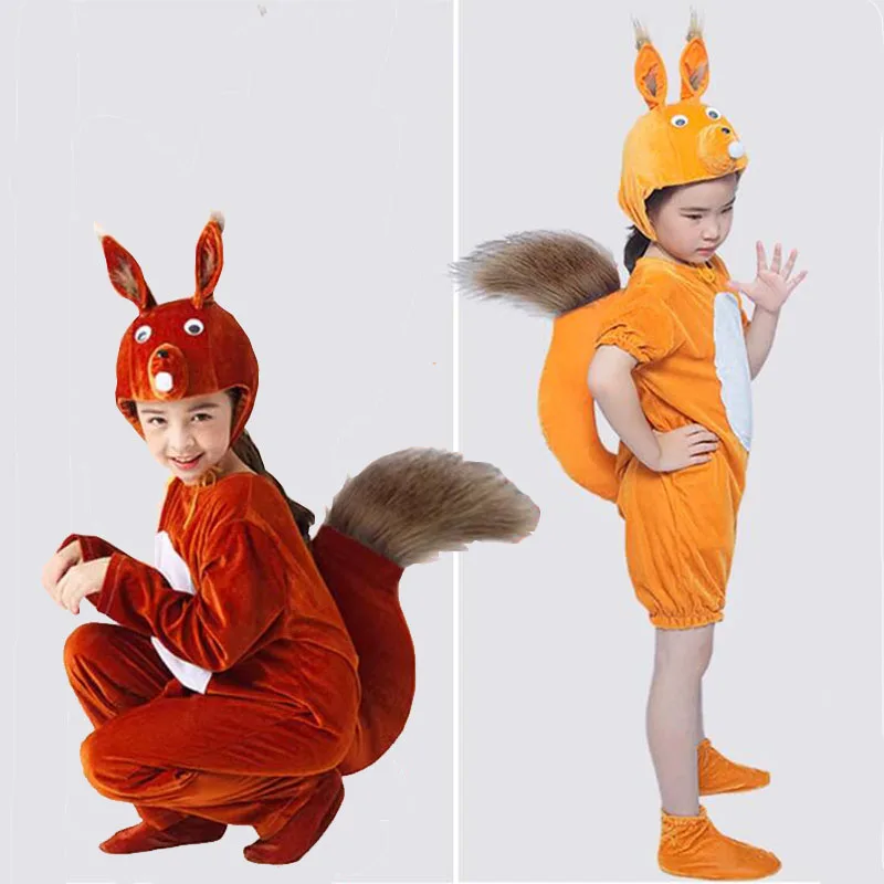 Children Squirrel Cosplay Costume Jumpsuit Cartoon Animals Boys Girls Stage  Halloween Performance Clothing  ﻿