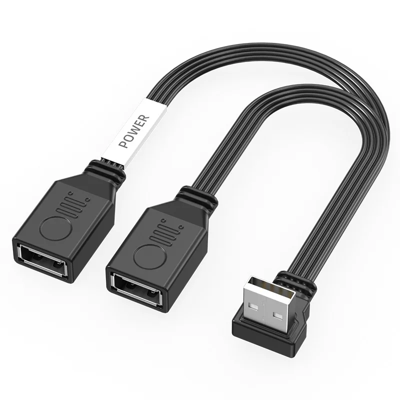 USB 1 to 2 Extension Cable Splitter Left Right Bends Elbow Computer Extension Cord 65W Fast Charging Flat Data Cable USB Wire
