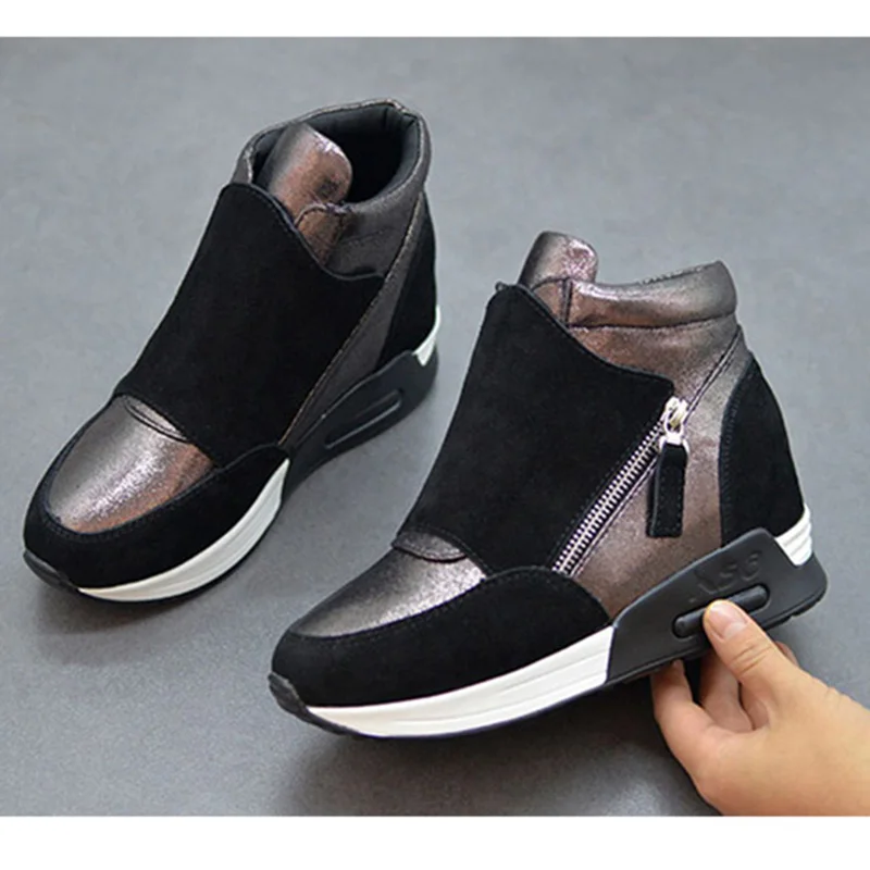 Suede Leather Sneakers Women Platform Shoes Fashion Women Sneakers Height Increasing Shoes Woman Casual Shoes N011