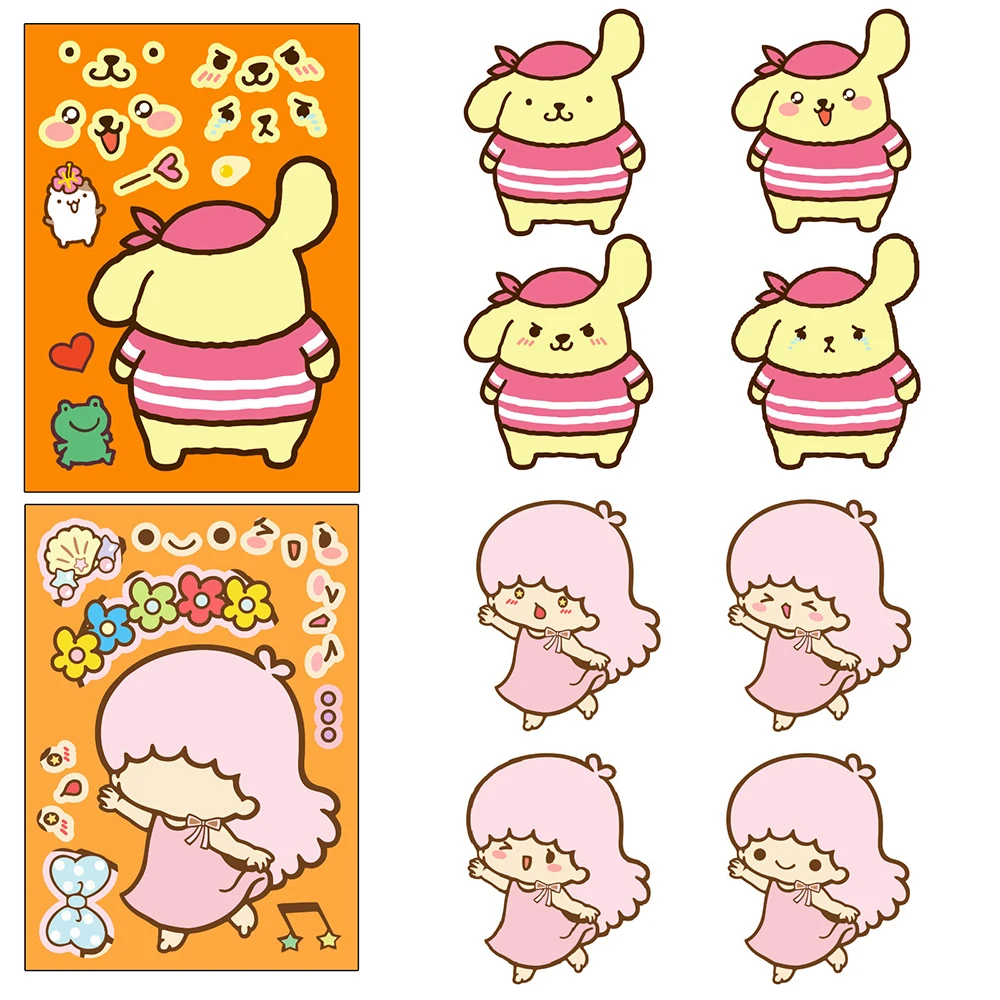 6/12sheets Cute Cartoon Sanrio Anime Puzzle Stickers Make A Face DIY Children Funny Game Assemble Jigsaw Educational Toys Decals