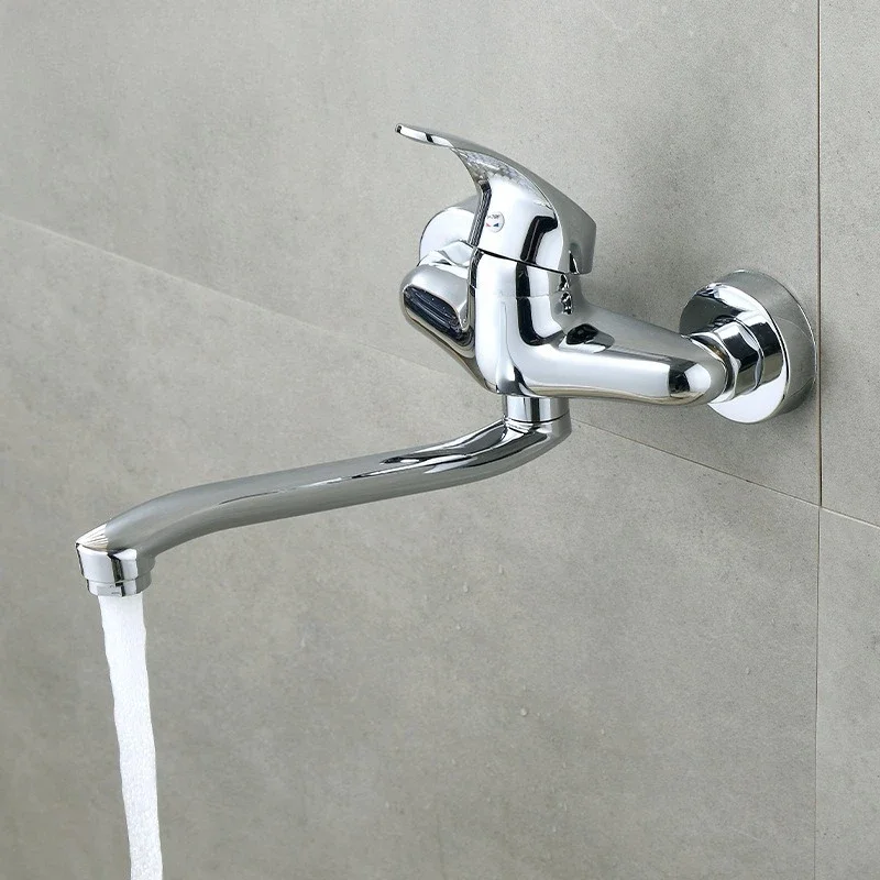 

Wall Mounted Bathroom Faucet Single Handle Chrome Kitchen Faucets Household WashBasin Sink Mixer Faucet Hot&Cold Water Tap