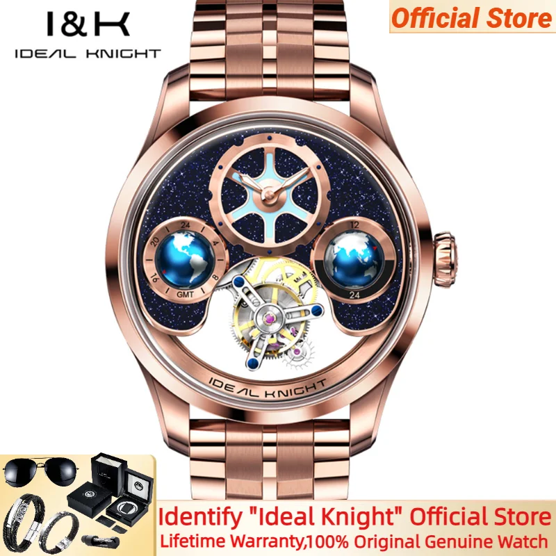 

IDEAL KNIGHT NO:6808 Men Watch Blue Earth Series Luxury Tourbillon Wristwatch Automatic Mechanical Watch for Men