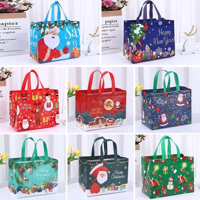 Sacolas não tecidas da tela do Natal, empacotamento do presente dos doces do ano novo, Santa Claus, feriado das crianças, favores do partido, 1PC