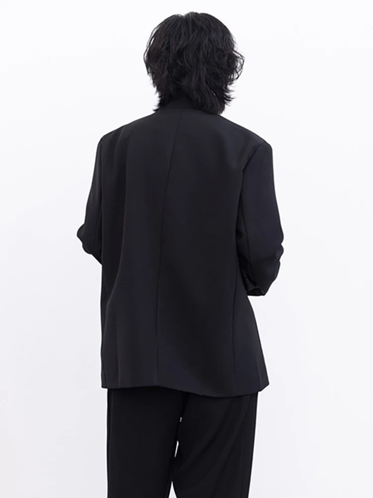 EAM-Blazer en métal noir pour femme, grande taille, revers, manches longues, veste At Fit, mode marée, printemps, automne, nouveau, 1DH0097, 2024