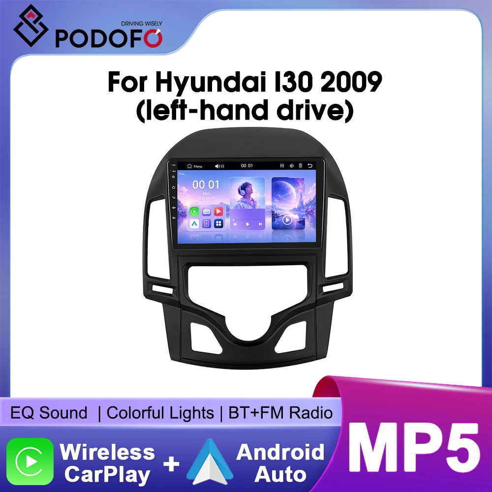 Autoradio stereo Podofo da 9 pollici per Hyundai I30 2009 (con climatizzatore automatico, guida a sinistra) con CarPlay wireless, Android Auto, Bluetooth, Mirrorlink, lettore multimediale video