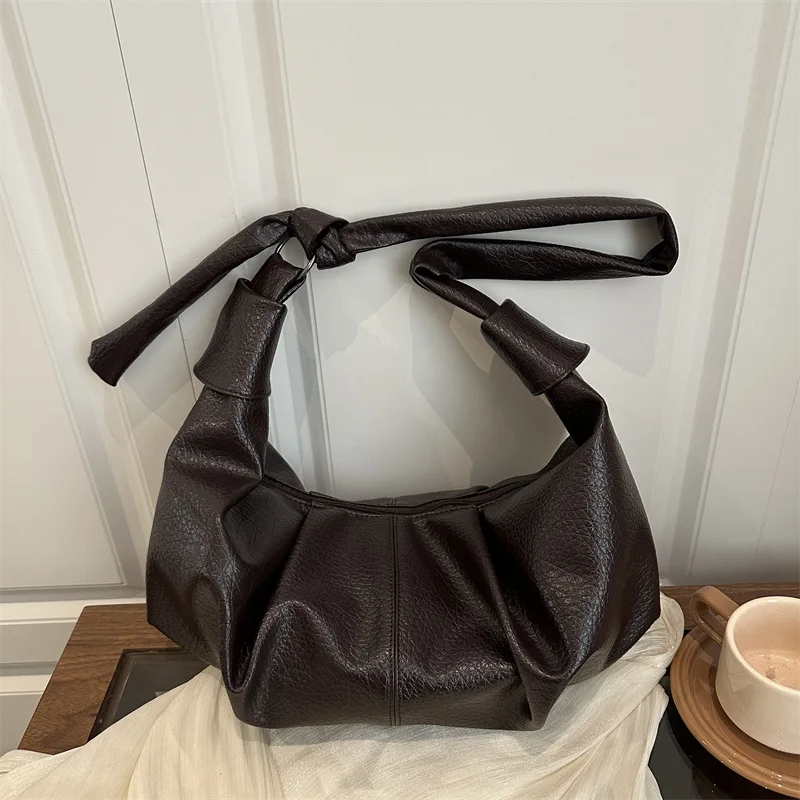 

Новая корейская мягкая кожаная сумка-хобо в стиле ретро, универсальная сумка через плечо, мятая сумка в ленивом стиле, простая и повседневная текстурированная косметичка